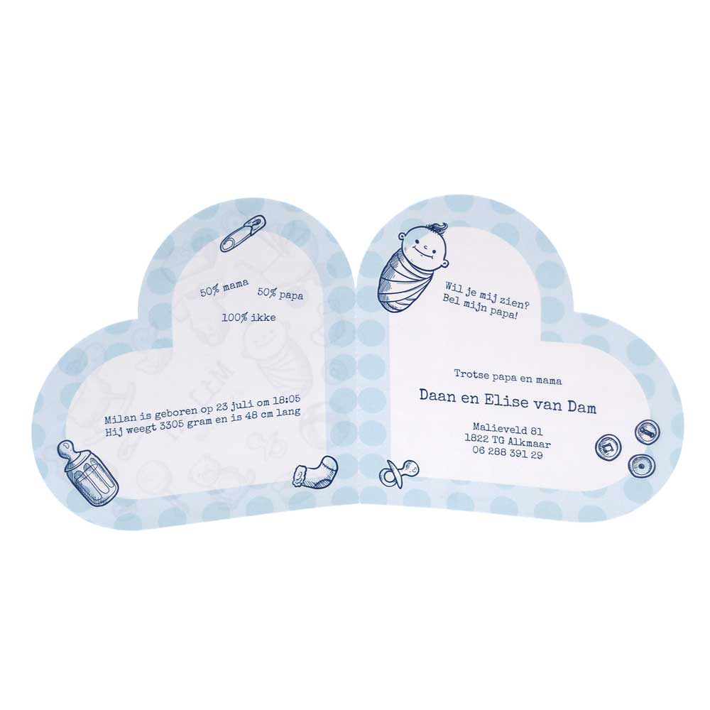 Gestanst geboortekaartje "Hartje blauw" Gestanst geboortekaartje "Hartje blauw"