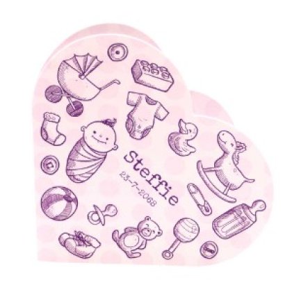 Gestanst geboortekaartje "Hartje roze"