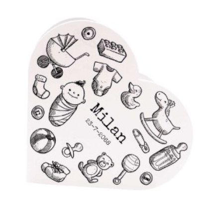 Gestanst geboortekaartje "Hartje zwart/wit"