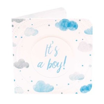 Gestanst geboortekaartje "In de wolken - It's a boy"