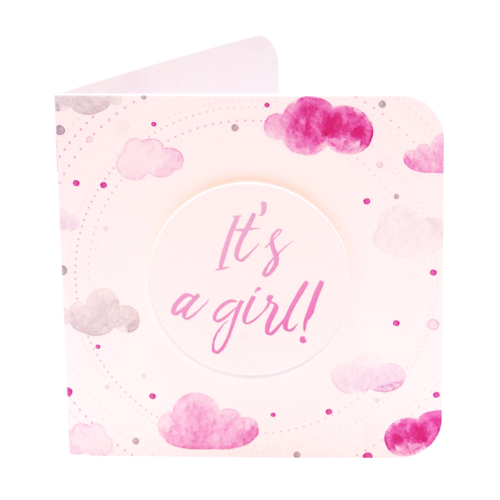 Gestanst geboortekaartje "In de wolken - It's a girl" Gestanst geboortekaartje "In de wolken - It's a girl"