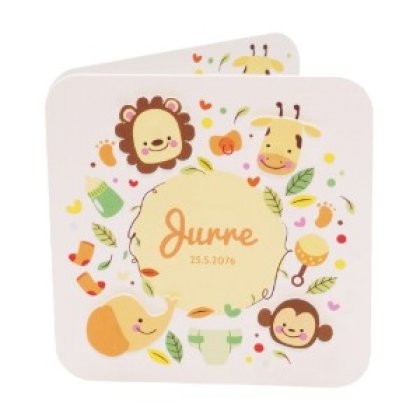 Geboortekaart met opgeplakte afrikaanse diertjes Geboortekaart met opgeplakte afrikaanse diertjes