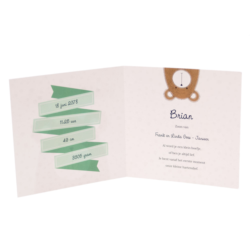 Gestanst geboortekaartje "Beertje" Gestanst geboortekaartje "Beertje"