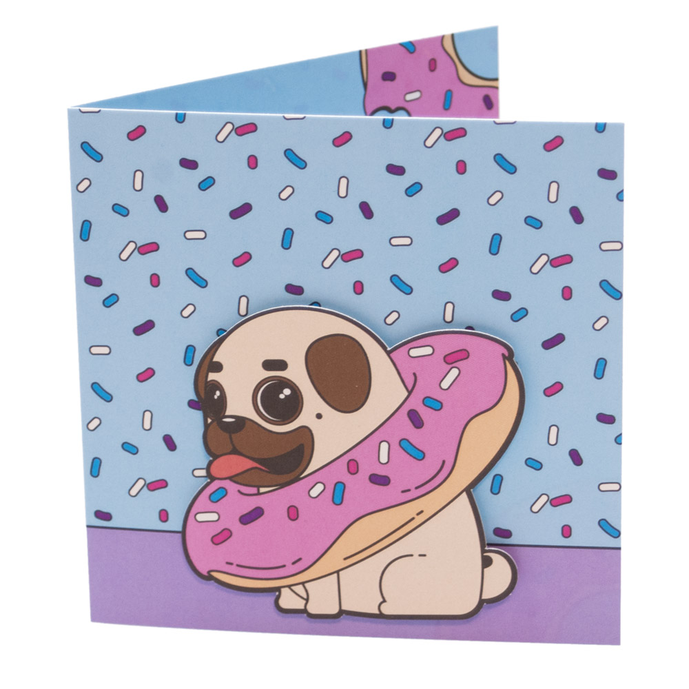 Geboortekaart met opgeplakt hondje in donut Geboortekaart met opgeplakt hondje in donut