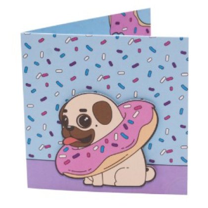 Geboortekaart met opgeplakt hondje in donut