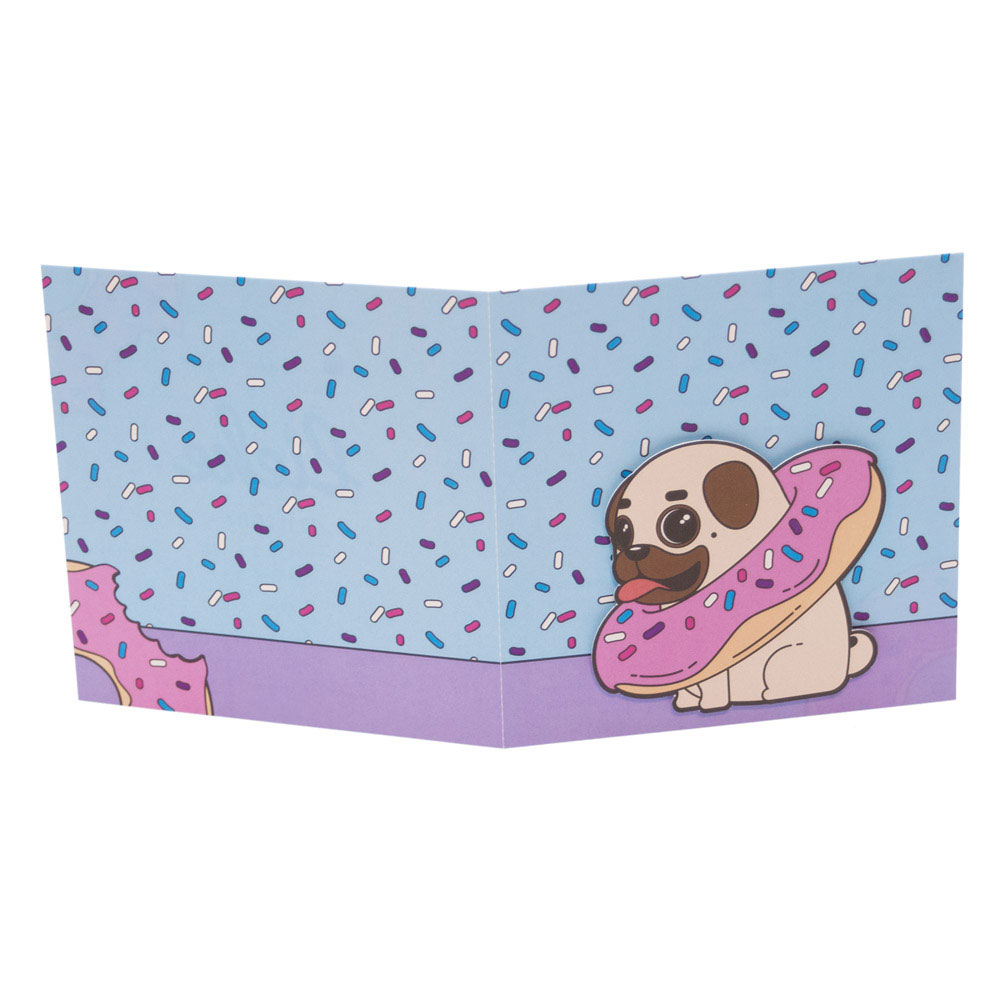 Geboortekaart met opgeplakt hondje in donut Geboortekaart met opgeplakt hondje in donut