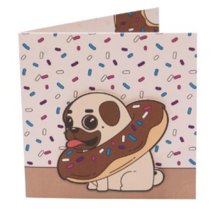 Geboortekaart met opgeplakt hondje in donut Geboortekaart met opgeplakt hondje in donut