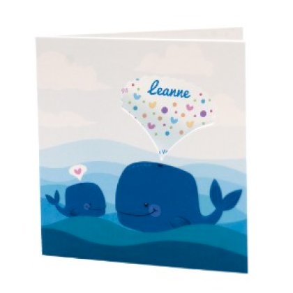 Gestanst geboortekaartje "Hartjes spuitende walvis" Gestanst geboortekaartje "Hartjes spuitende walvis"