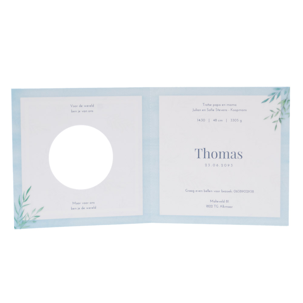 Gestanst geboortekaartje "Takjes - Blauw" Gestanst geboortekaartje "Takjes - Blauw"