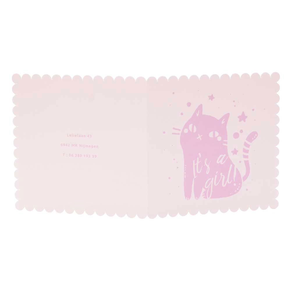 Gestanst geboortekaartje "Poesje Roze" Gestanst geboortekaartje "Poesje Roze"