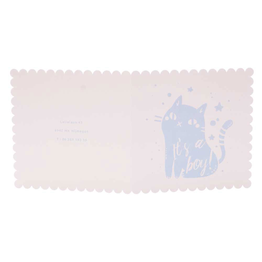 Gestanst geboortekaartje "Poesje Blauw" Gestanst geboortekaartje "Poesje Blauw"