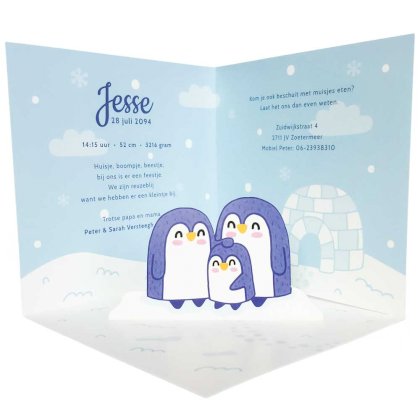 Gestanst geboortekaartje "Pinguïn" Gestanst geboortekaartje "Pinguïn"
