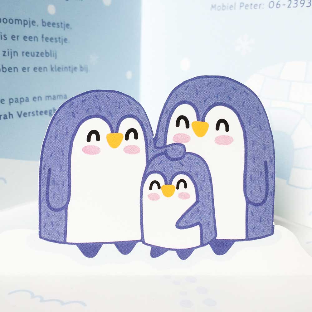 Gestanst geboortekaartje "Pinguïn"