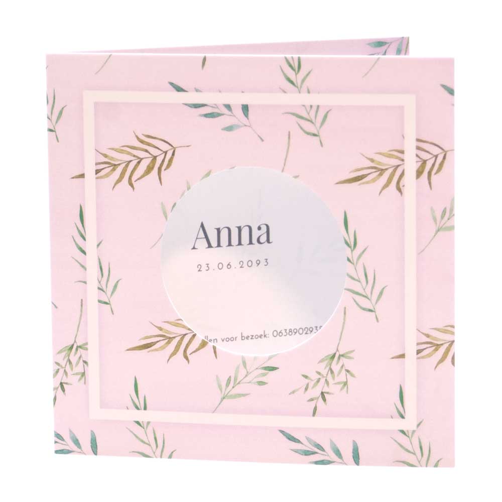 Gestanst geboortekaartje "Takjes - Oud roze" Gestanst geboortekaartje "Takjes - Oud roze"