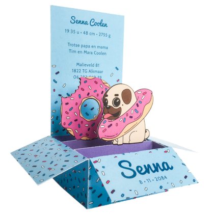 Pop up doosje "Donut hond"
