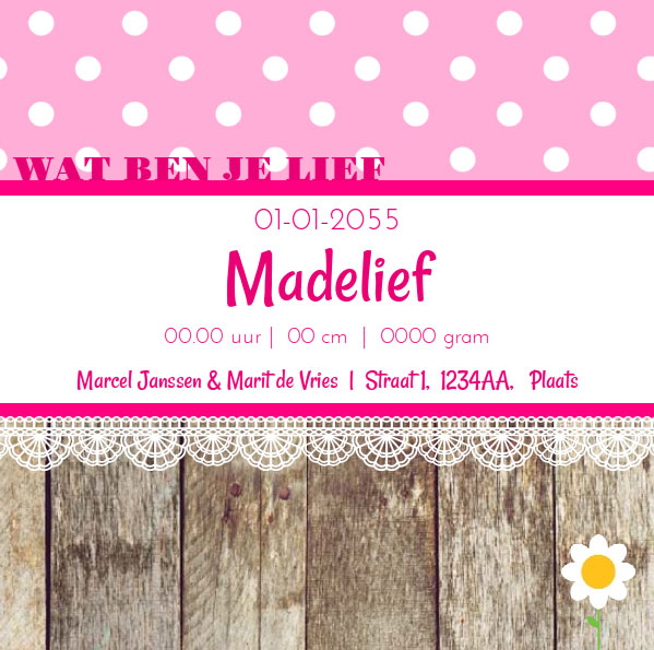 Puzzelkaart hout en roze met witte stippen Puzzelkaart hout en roze met witte stippen