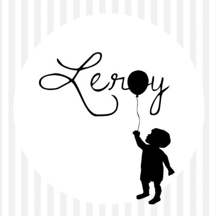 Geboortekaartje met kind en ballon op strepen Geboortekaartje met kind en ballon op strepen