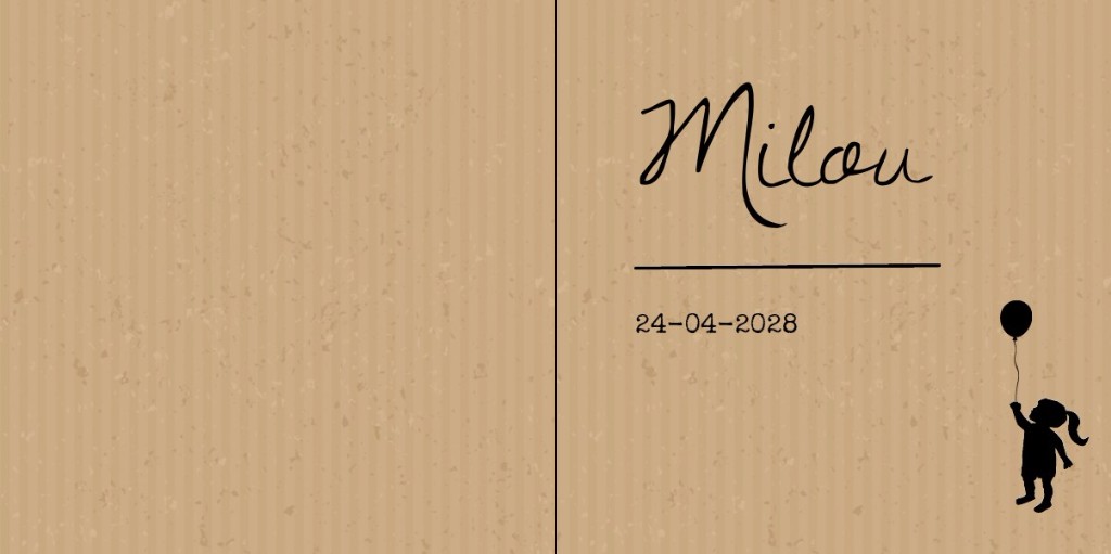 Geboortekaartje met meisje met ballon op karton Geboortekaartje met meisje met ballon op karton