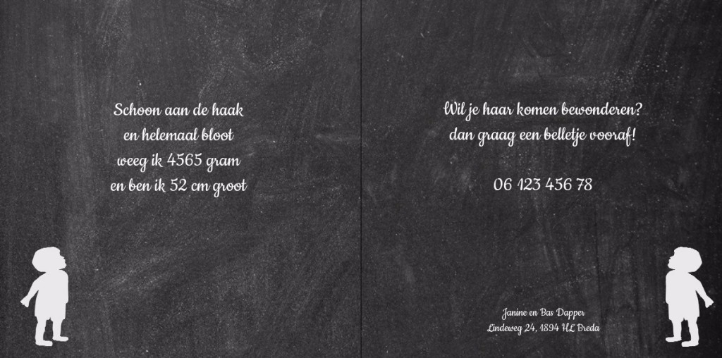 Geboortekaartje jongetje met ballon op krijt Geboortekaartje jongetje met ballon op krijt