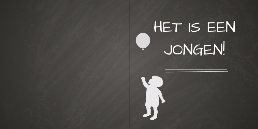 Geboortekaartje jongetje met ballon op krijt Geboortekaartje jongetje met ballon op krijt