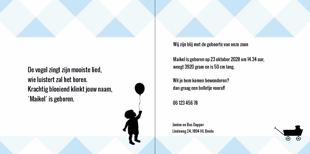 Gevouwen kaart "Jongen met ballon" Gevouwen kaart "Jongen met ballon"