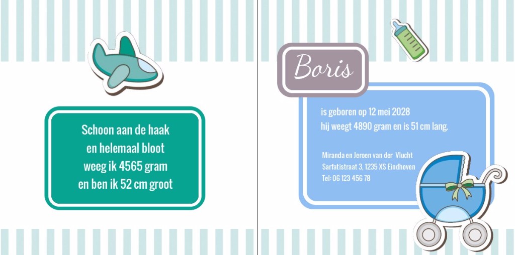 Geboortekaartje met jongens button op strepen Geboortekaartje met jongens button op strepen