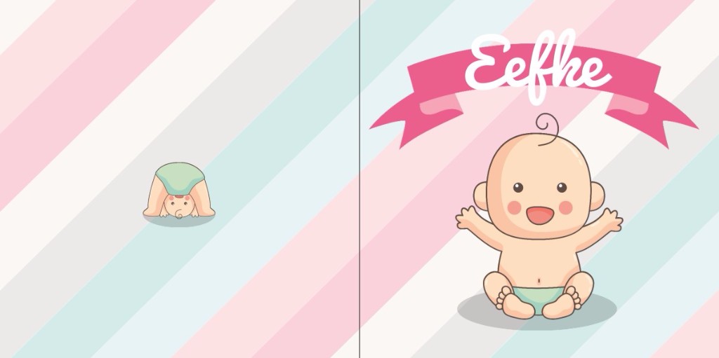 Gevouwen kaart "Baby op gekleurde strepen" Gevouwen kaart "Baby op gekleurde strepen"