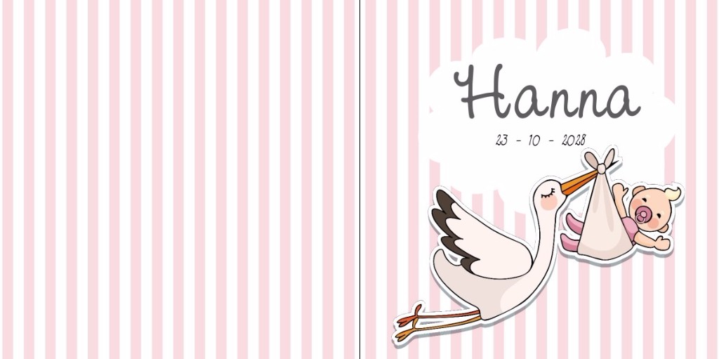 Geboortekaartje lieve ooievaar met baby op strepen Geboortekaartje lieve ooievaar met baby op strepen