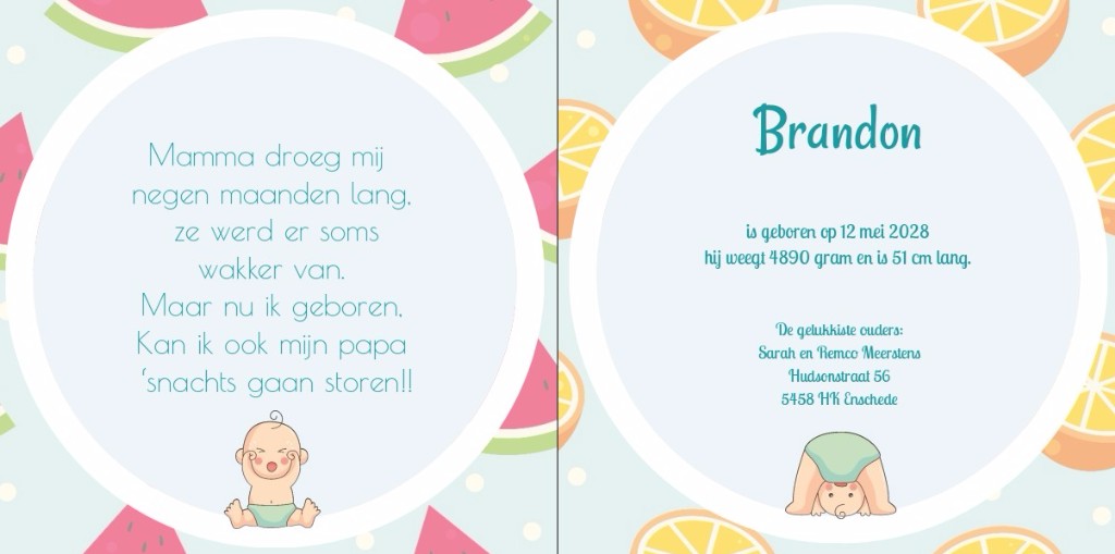 Gevouwen kaart "Tropical Baby" Gevouwen kaart "Tropical Baby"