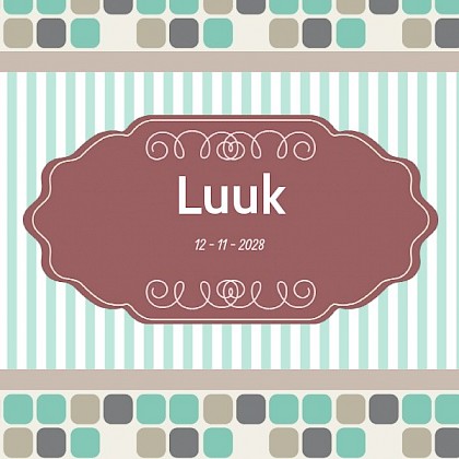 Geboortekaartje met bruin sierlijk kader en hippe achtergrond