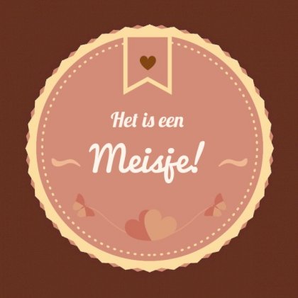 Geboortekaartje ronde kader met vlinders en hartjes