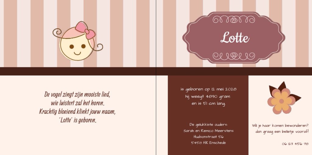 Geboortekaartje ronde kader met vlinders en hartjes Geboortekaartje ronde kader met vlinders en hartjes