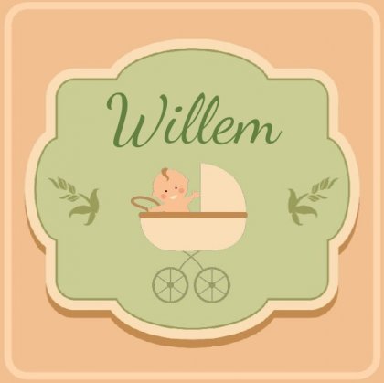 Geboortekaartje met baby in kinderwagen en kader Geboortekaartje met baby in kinderwagen en kader