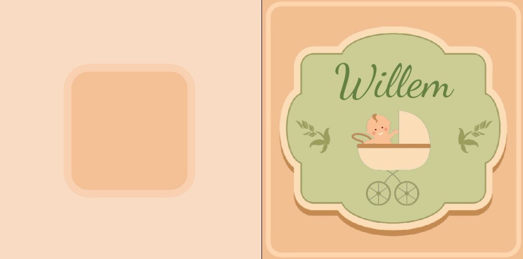 Geboortekaartje met baby in kinderwagen en kader Geboortekaartje met baby in kinderwagen en kader