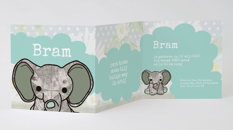 Drieluik kaart "Olifantje groen" Drieluik kaart "Olifantje groen"