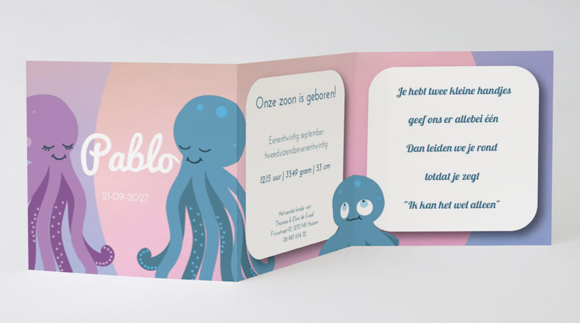 Drieluik kaart met octopus Drieluik kaart met octopus