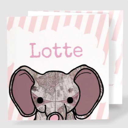 Drieluik kaart "Olifantje roze"
