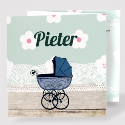 Drieluik kaart "Retro kinderwagen"