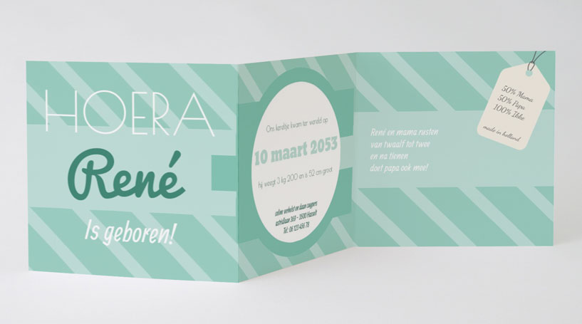 Drieluik kaart "Strepen & Mintgroen" Drieluik kaart "Strepen & Mintgroen"