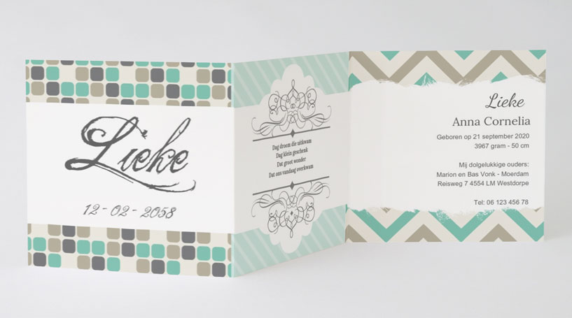 Drieluik kaart "Retro grijs/groen" Drieluik kaart "Retro grijs/groen"