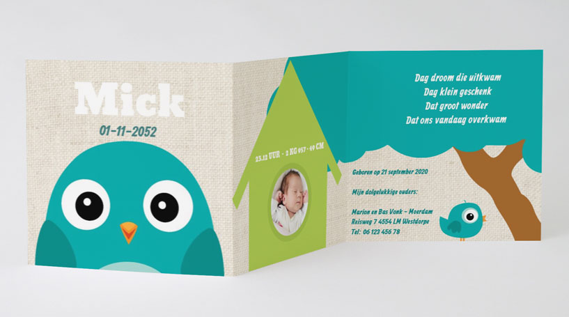 Drieluik kaart "Vogeltje blauw" Drieluik kaart "Vogeltje blauw"