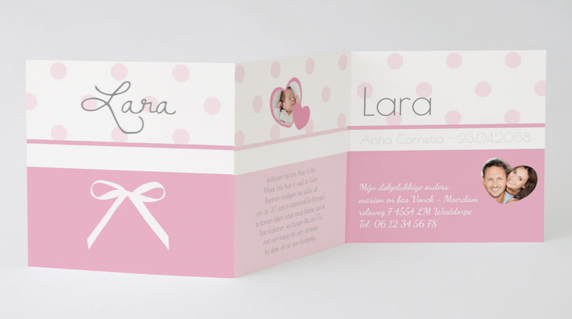 Drieluik kaart "Roze stipjes" Drieluik kaart "Roze stipjes"