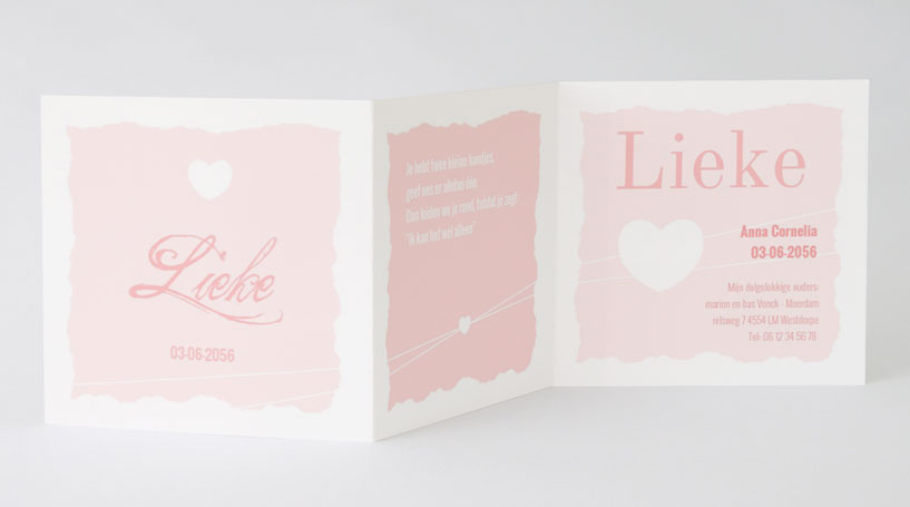 Drieluik kaart "Zacht roze" Drieluik kaart "Zacht roze"