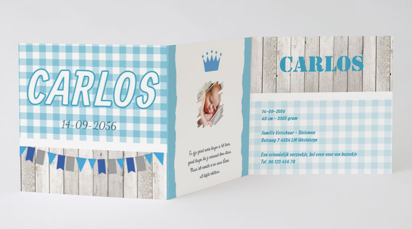 Drieluik kaart "Blauw geruit" Drieluik kaart "Blauw geruit"