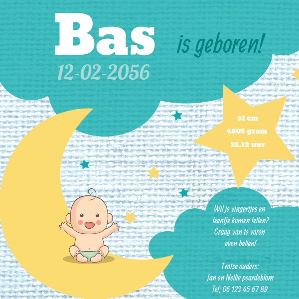 Magneetkaart "Baby op maan en ster" Magneetkaart "Baby op maan en ster"