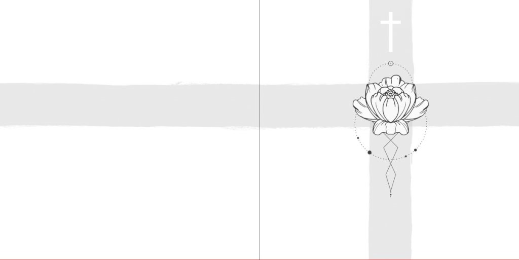 Gevouwen rouwkaart "getekende bloem op grijs kruis" Gevouwen rouwkaart "getekende bloem op grijs kruis"