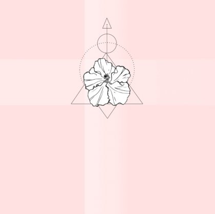 Rouwkaart roze met moderne bloem op balken en foto aan de binnenzijde