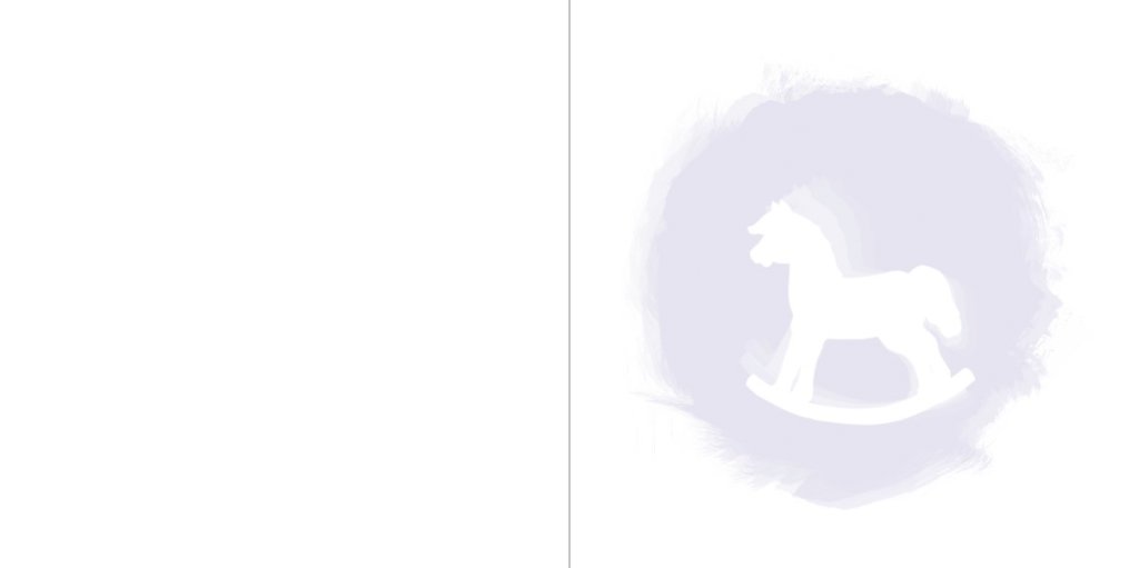 Rouwkaart met schommelpaard op blauwe vlek en foto aan binnenzijde Rouwkaart met schommelpaard op blauwe vlek en foto aan binnenzijde