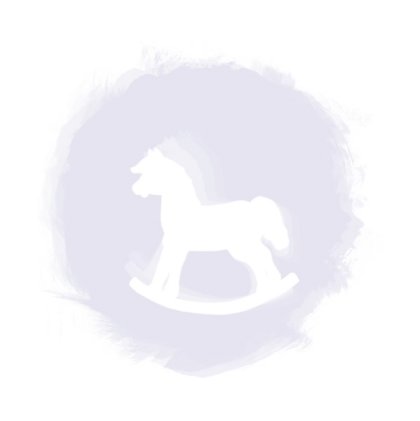 Rouwkaart met schommelpaard op blauwe vlek en foto aan binnenzijde Rouwkaart met schommelpaard op blauwe vlek en foto aan binnenzijde