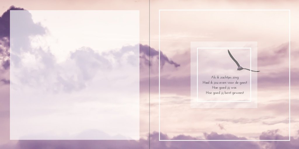 Rouwkaart afbeelding wolken met vogel en foto aan binnenzijde Rouwkaart afbeelding wolken met vogel en foto aan binnenzijde